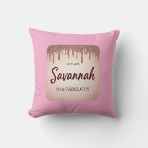 Fabulous birthday rose gold pink drips cushion