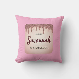 Fabulous birthday rose gold pink drips cushion