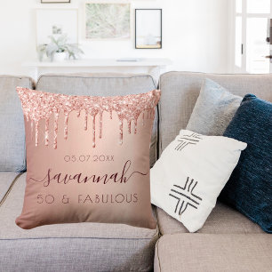 Fabulous birthday rose gold pink drips cushion