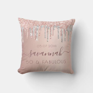 Fabulous birthday rose gold pink silver cushion