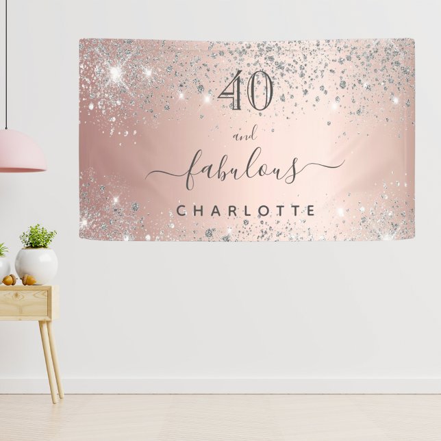 Fabulous birthday rose gold silver glitter name banner (Creator Uploaded)