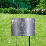 Fabulous birthday silver glitter name garden sign<br><div class="desc">A trendy and glamourous 40th (or any age) birthday. A faux silver metal,  foil looking background decorated with faux silver glitter dust.  With the text: 40 and fabulous. Personalise and add a name. White coloured text.  The word Fabulous is written with a modern hand lettered style script with swashes.</div>