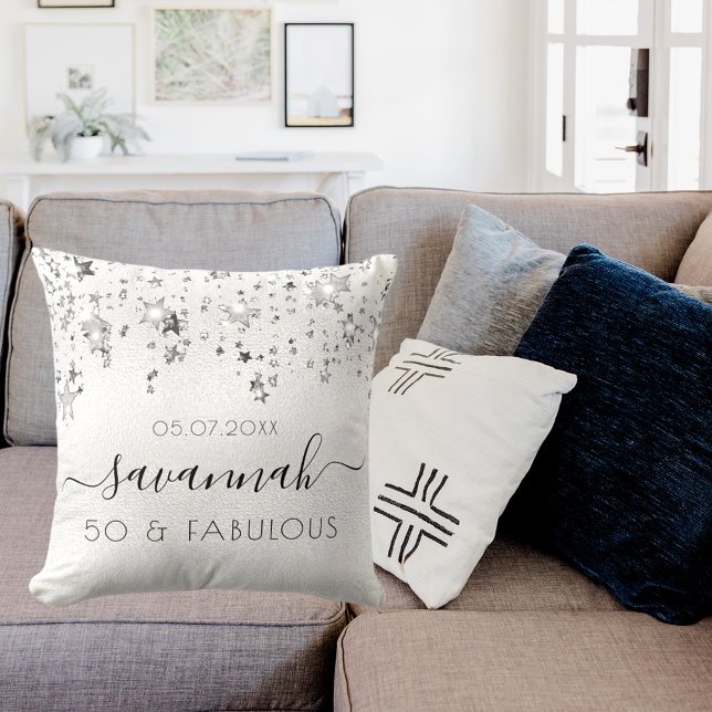 Fabulous birthday silver monogram sparkle cushion (Creator Uploaded)