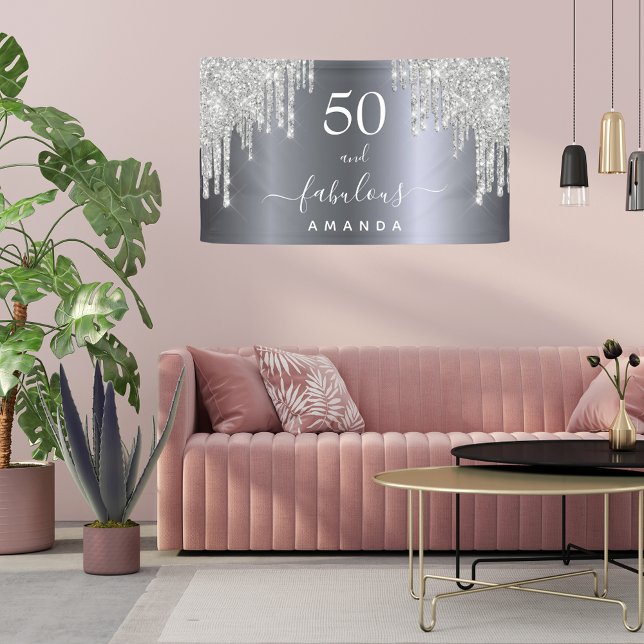 Fabulous birthday sparkling glitter silver banner (Creator Uploaded)