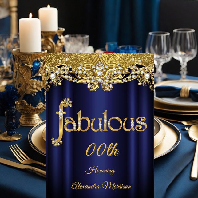 Fabulous birthday Steel Blue Purple Gold Pearls  Invitation (Creator Uploaded)