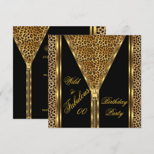 Fabulous Birthday Zipper Gold Wild Leopard Invitation