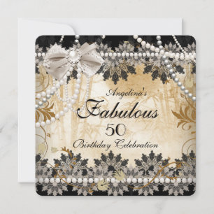Fabulous Black Cream Beige Lace Asian Floral Party Invitation
