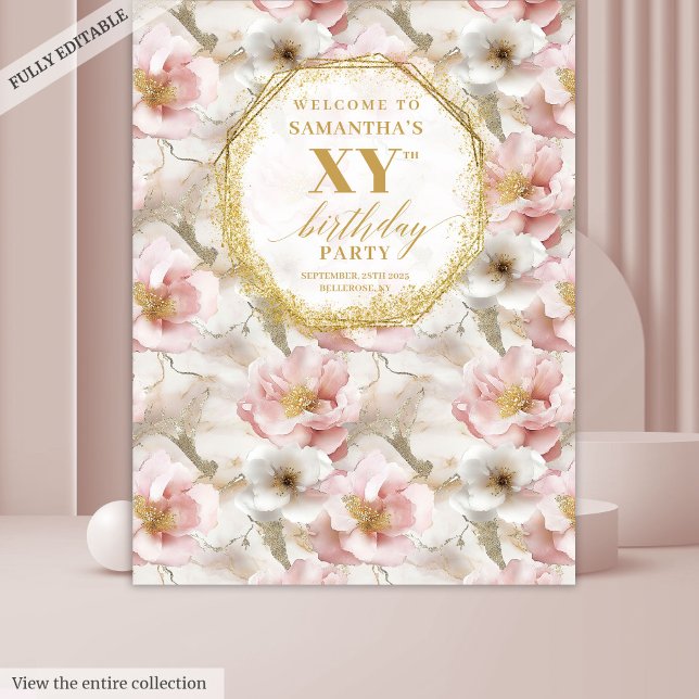 Fabulous Blush Floral Birthday Celebration Banner Tapestry (Fabulous Blush Floral Birthday Celebration Banner Tapestry )