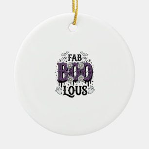Fabulous Boo Halloween Vintage Ghost Shirt Design_ Ceramic Ornament