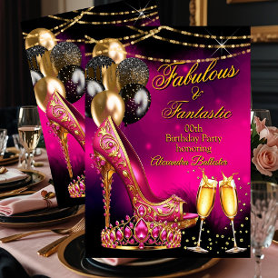 Fabulous Champagne birthday Pink Tiara Gold Heel Invitation