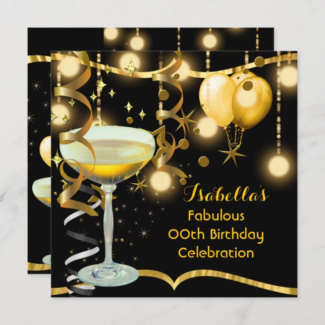 Fabulous Champagne Gold Celebration Party Invitation (Front/Back)