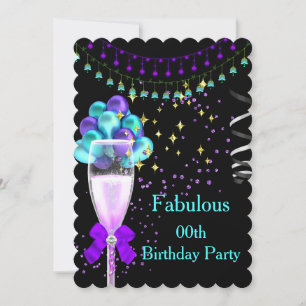 Fabulous Champagne Purple Teal Birthday Party Invitation