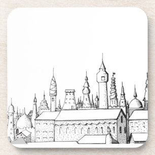 fabulous city . artwork . black and white coaster