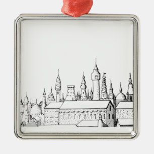 fabulous city . artwork . black and white metal ornament