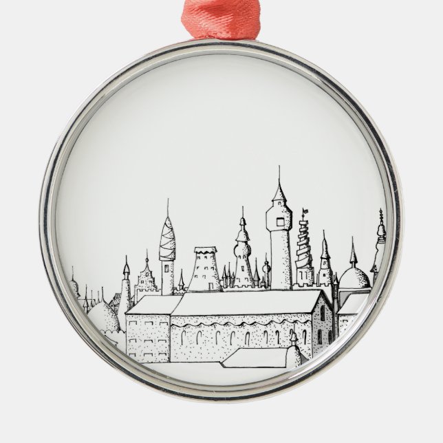 fabulous city . artwork . black and white metal ornament (Front)