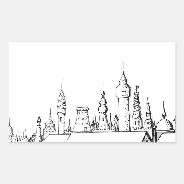 fabulous city . artwork . black and white rectangular sticker (Front)