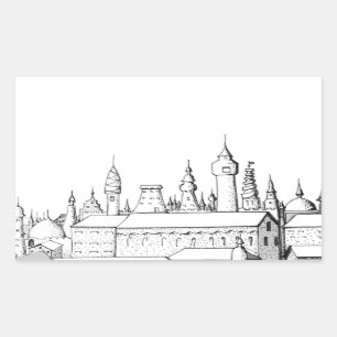 fabulous city . artwork . black and white rectangular sticker