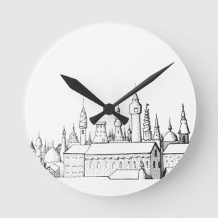 fabulous city . artwork . black and white round clock