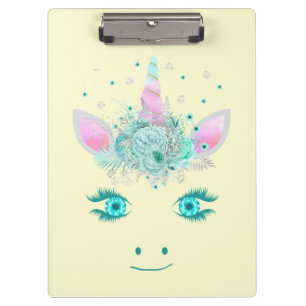 Fabulous Cute Unicorn Flowers Face 1 Clipboard