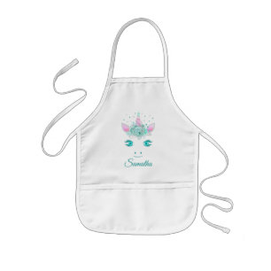 Fabulous Cute Unicorn Flowers Face 1 Kids Apron