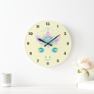 Fabulous Cute Unicorn Flowers Face 1 Large Clock