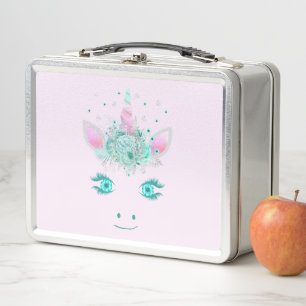 Fabulous Cute Unicorn Flowers Face 1 Metal Lunch Box