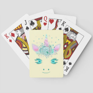 Fabulous Cute Unicorn Flowers Face 1 Playing Cards
