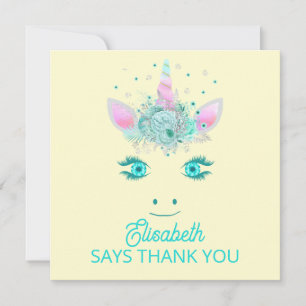 Fabulous Cute Unicorn Flowers Face 1 Thank You Card