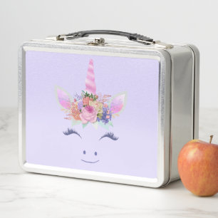 Fabulous Cute Unicorn Flowers Face 2 Metal Lunch Box