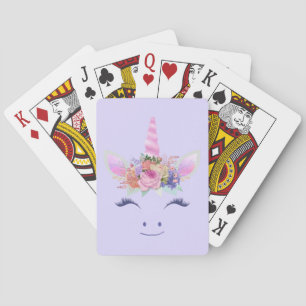 Fabulous Cute Unicorn Flowers Face 2 Playing Cards