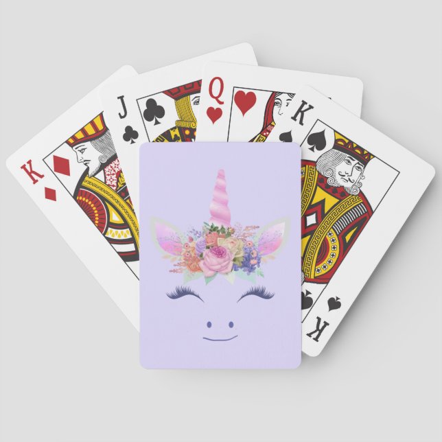 Fabulous Cute Unicorn Flowers Face 2 Playing Cards (Back)