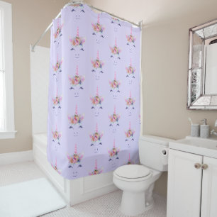 Fabulous Cute Unicorn Flowers Face 2 Shower Curtain