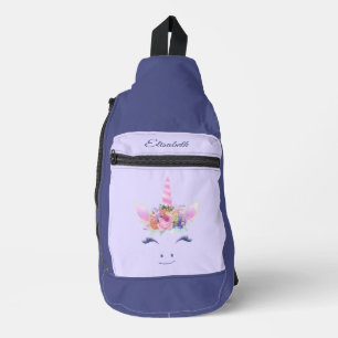 Fabulous Cute Unicorn Flowers Face 2 Sling Bag