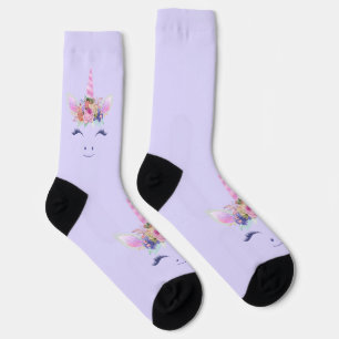 Fabulous Cute Unicorn Flowers Face 2 Socks
