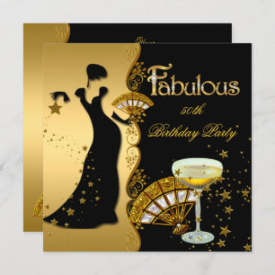 Fabulous Deco Lady 50th Birthday Party Gold Black Invitation