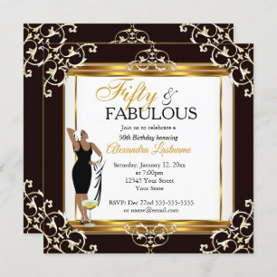 Fabulous Diva deco Lady Gold Black 50th Birthday Invitation