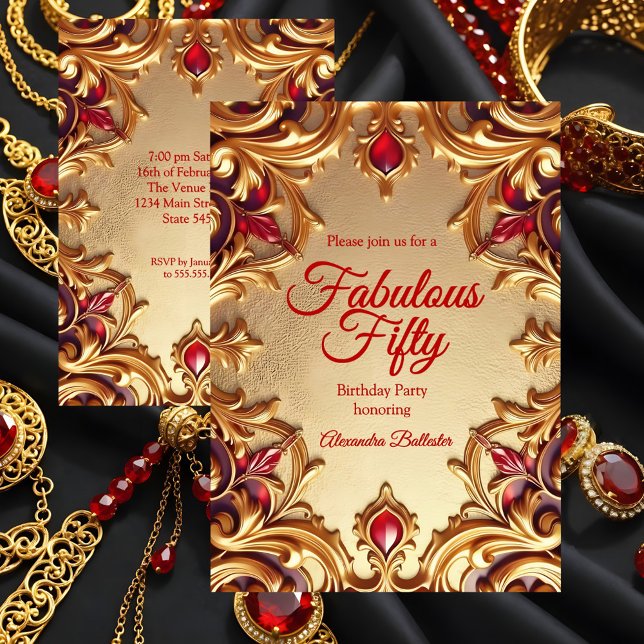 Fabulous Elegant Birthday Party Gold Red Gold Invitation (Creator Uploaded)
