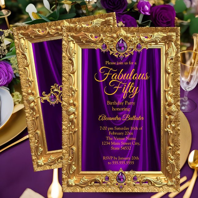 Fabulous Elegant Birthday Party Purple Gold Jewels Invitation (Creator Uploaded)