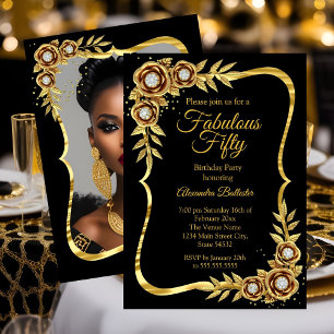 Fabulous Elegant Birthday Photo Gold Black Diamond Invitation