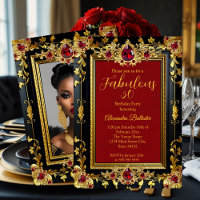 Fabulous Elegant Birthday Photo Red Gold Black Gem