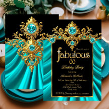 Fabulous Elegant Birthday Teal Blue Silk Gold Gems