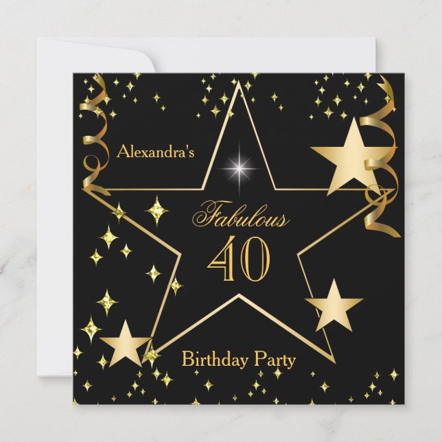Fabulous Elegant Black Gold Stars Birthday Party Invitation (Front)