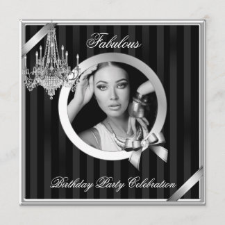 Fabulous Elegant Chandelier Silver Black Photo Invitation