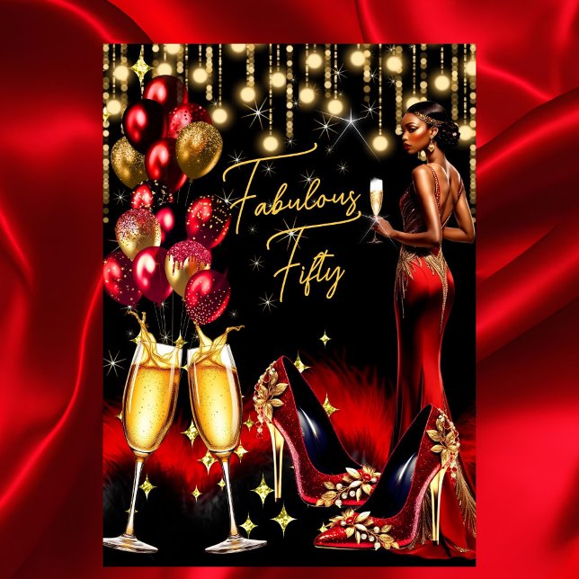 Fabulous Ethnic Birthday Red Champagne Dress Invitation (Creator Uploaded)