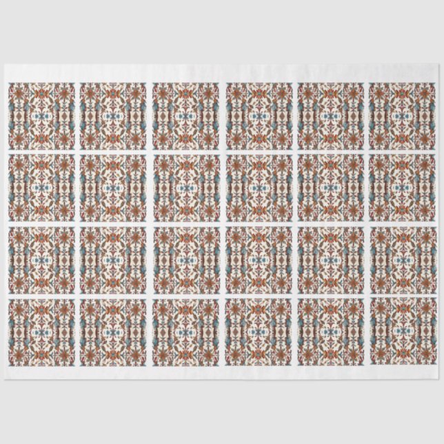 Fabulous Fall and Blue Tiled Decoupage Tissue Paper (Front)