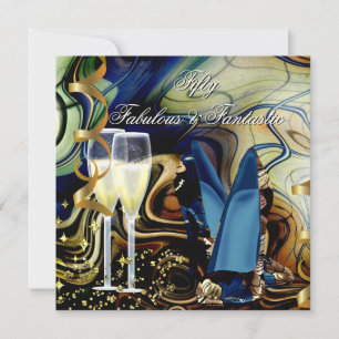 Fabulous Fantastic Abstract Blue Gold Beige Party Invitation