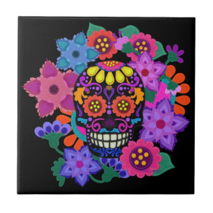 Fabulous Felt Look Sugar Skull Beautiful Ceramic Tile