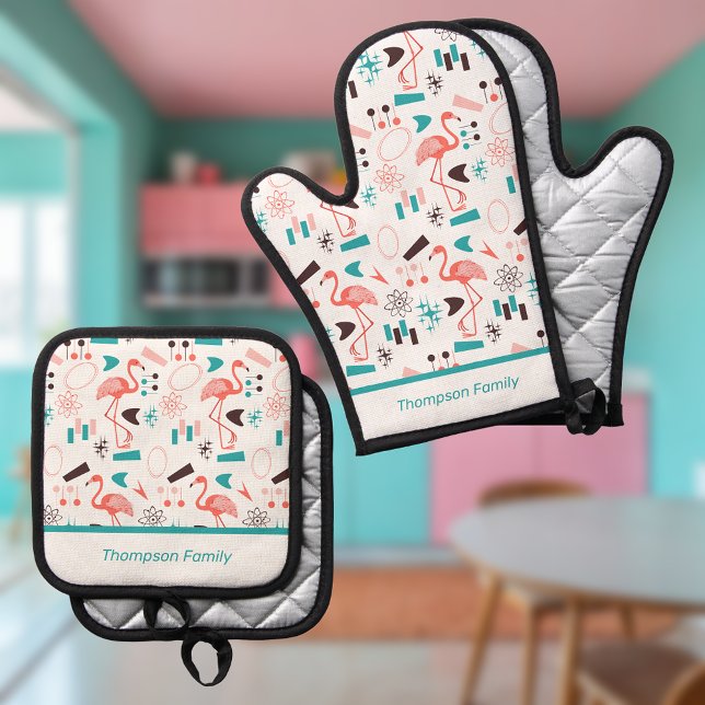 Fabulous Fifties Flamingos Oven Mitt & Pot Holder Set (Creator Uploaded)