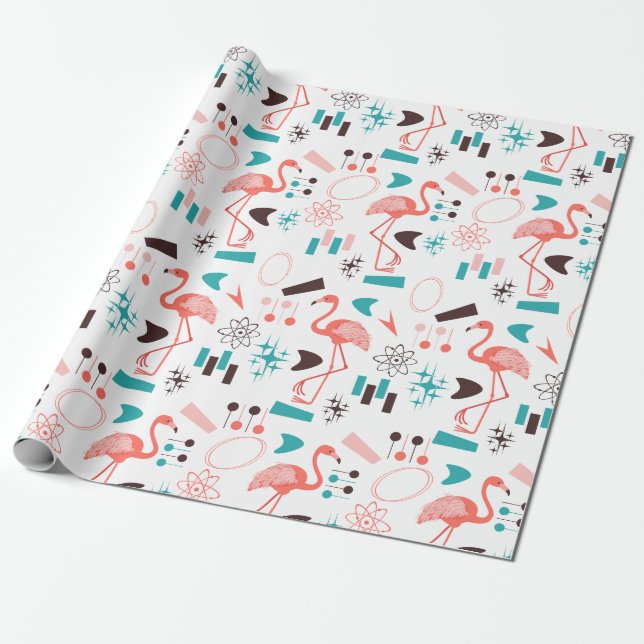 Fabulous Fifties Flamingos   Wrapping Paper (Unrolled)
