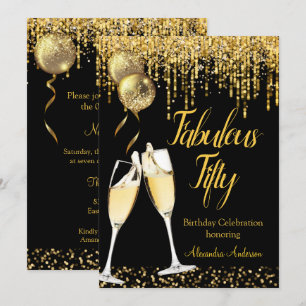 Fabulous Fifty Birthday Glitter Gold Champagne 2 Invitation
